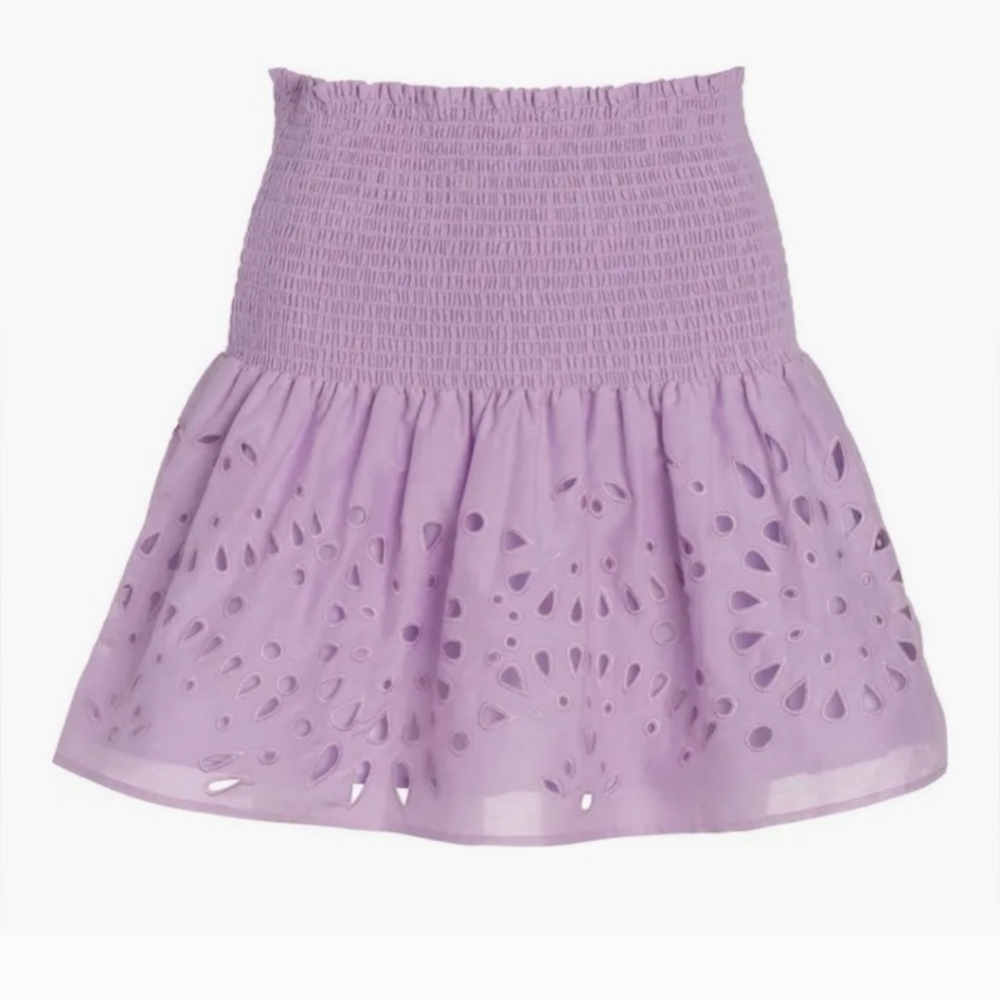 Thakoon Eyelet Smocked Waist Miniskirt In Lilac